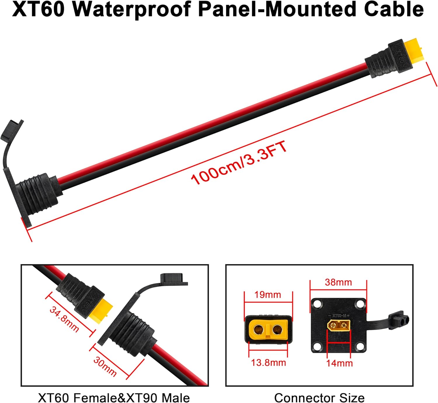 JMUYTOP 3FT 12AWG XT60 Panel M - Drone Battery Connector review and price